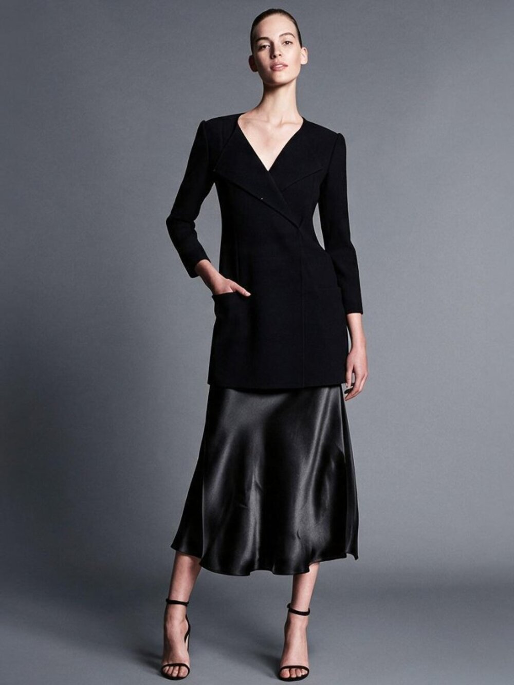 Protagonist Black Midi Satin Skirt